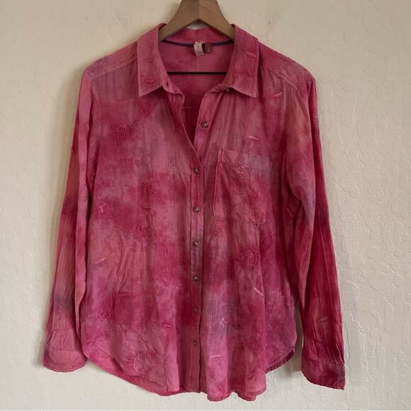 Anthropologie Pilcro The Cate Classic Button Down Embroidered Shirt Small Pink - Picture 4 of 9